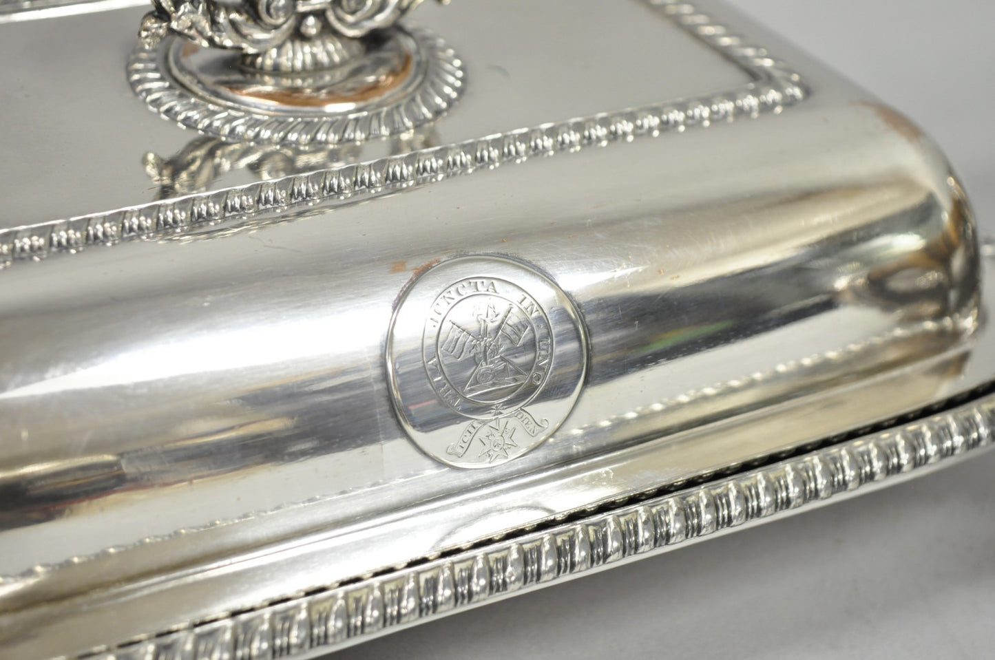 Antique English Georgian Silver Plated Covered Chafing Dish on Wooden Bun Feet