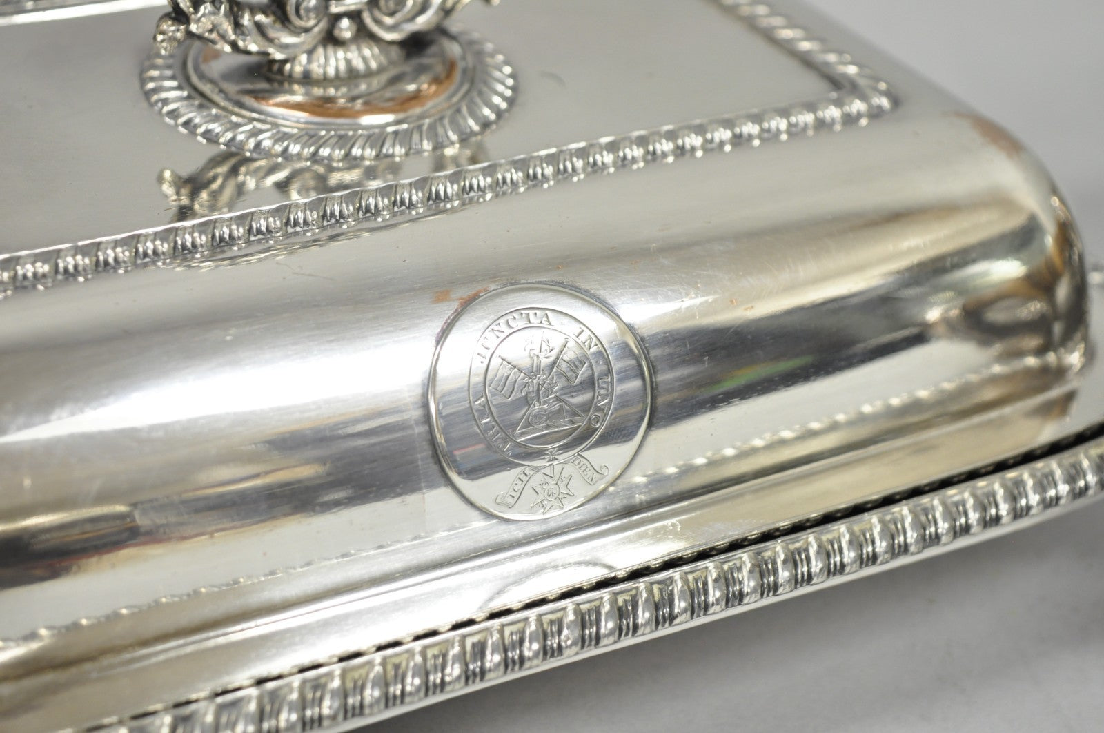 Antique English Georgian Silver Plated Covered Chafing Dish on Wooden Bun Feet