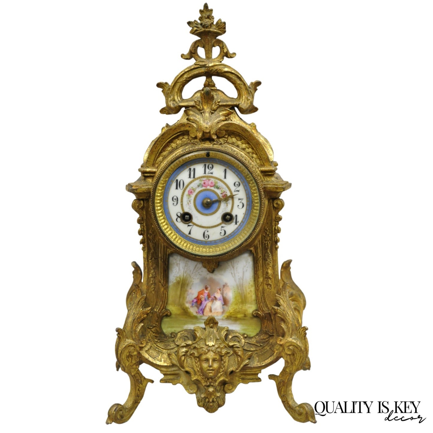 S. Marti Medaille de Bronze Gold French Victorian Porcelain Figural Shelf Clock