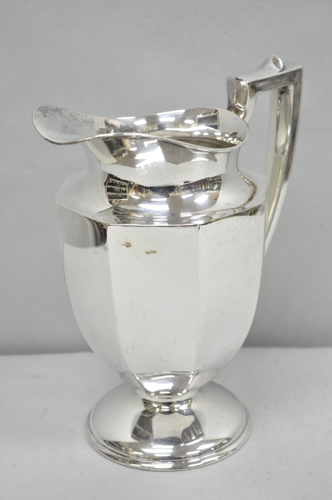Vintage Art Deco Silver Plated Octagonal Faceted Water Pitcher by Homan Plate