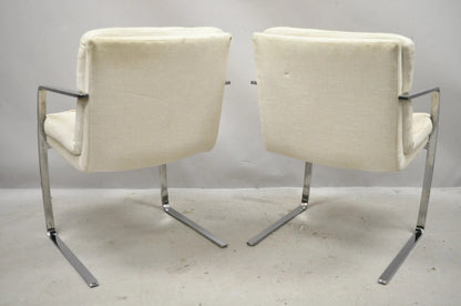 Mid Century Modern BRNO Style Chrome Cantilever Lounge Arm Chairs (C) - a Pair