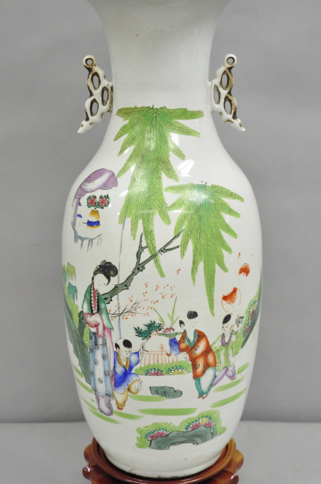 Vintage Chinese Export Large White Porcelain Figural Jardiniere Table Lamp