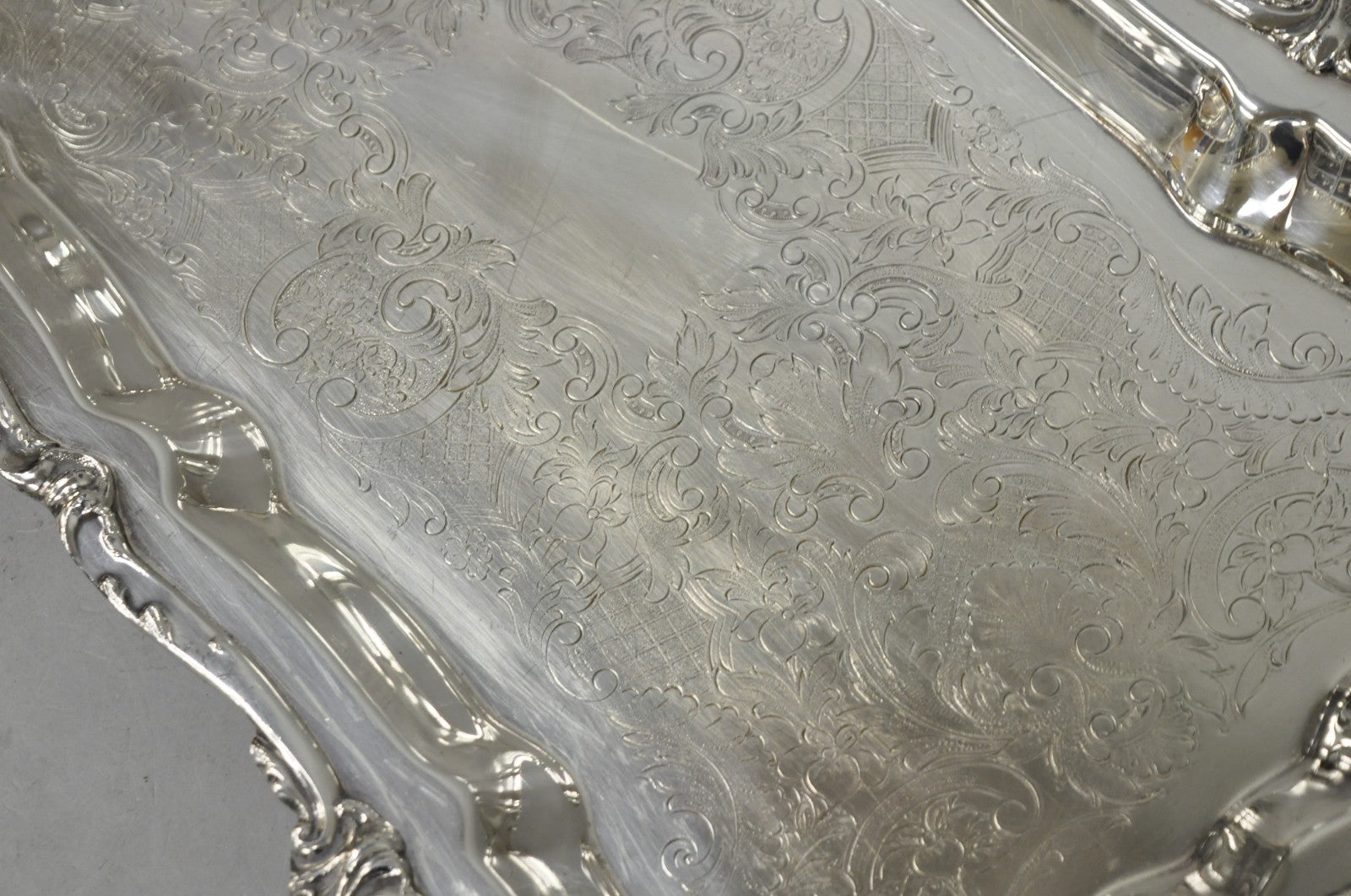 Vintage Victorian Silver Plated Narrow Footed Bar Serving Tray w Handles by Eton