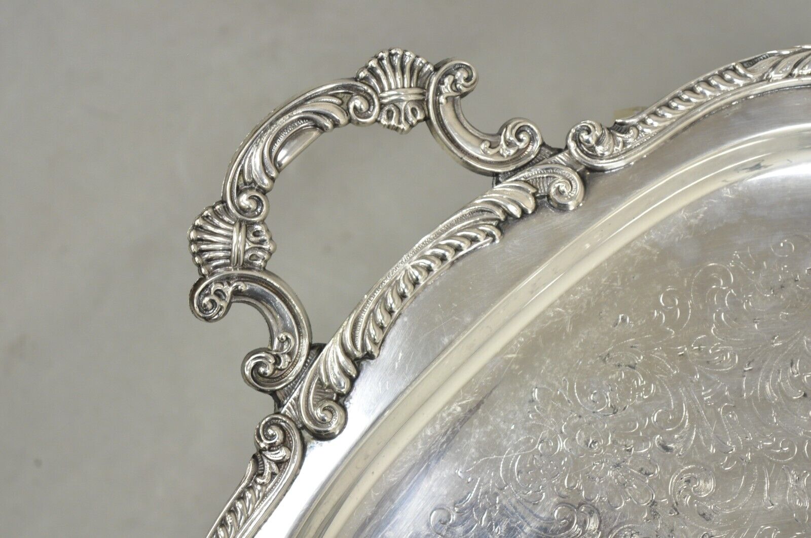 Vintage English Victorian BSC Silver Plater Twin Handle Serving Platter Tray
