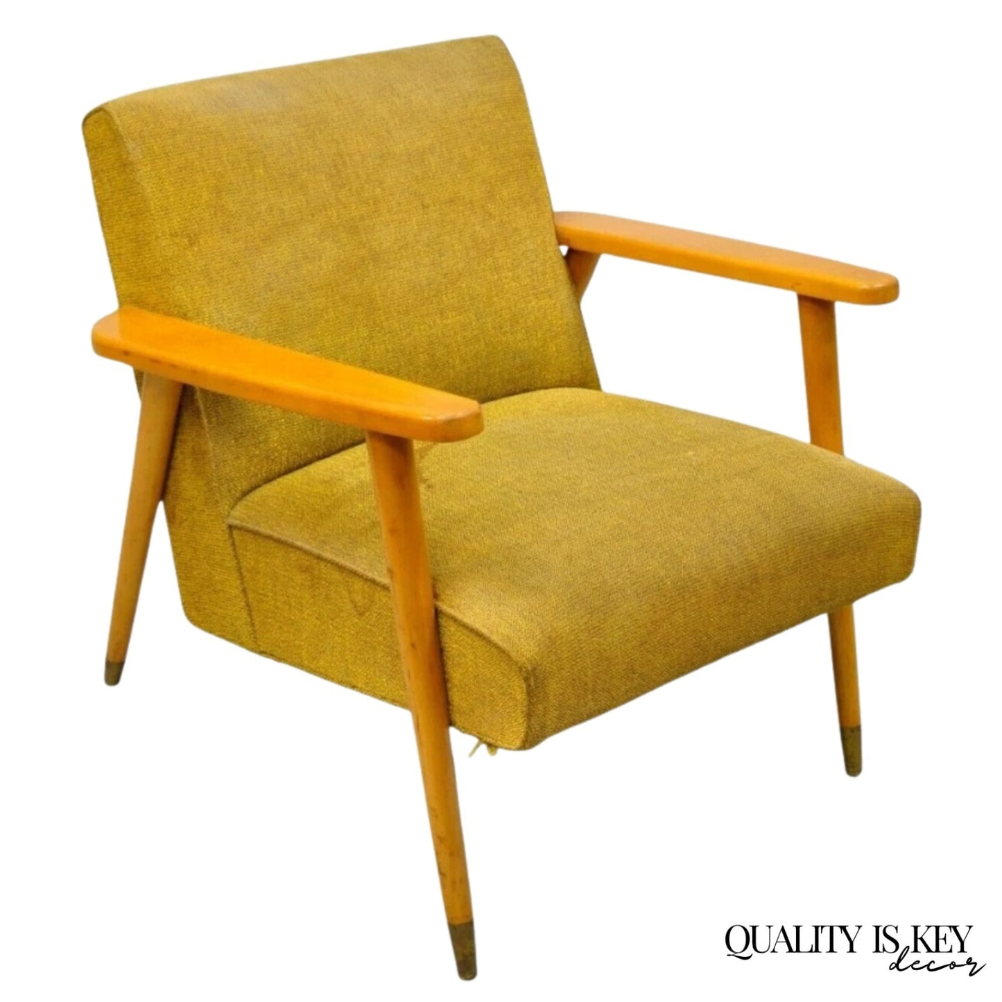 Vintage Mid Century Modern Blonde Wood Paul McCobb Style Paddle Arm Lounge Chair