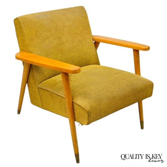 Vintage Mid Century Modern Blonde Wood Paul McCobb Style Paddle Arm Lounge Chair