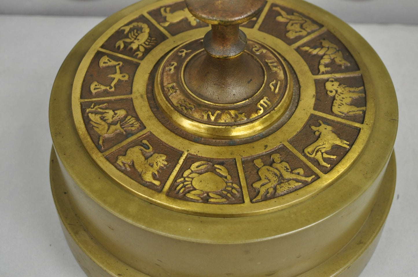 Vintage Neoclassical 3D Armillary Astrological Zodiac Bronze Patina Table Lamp
