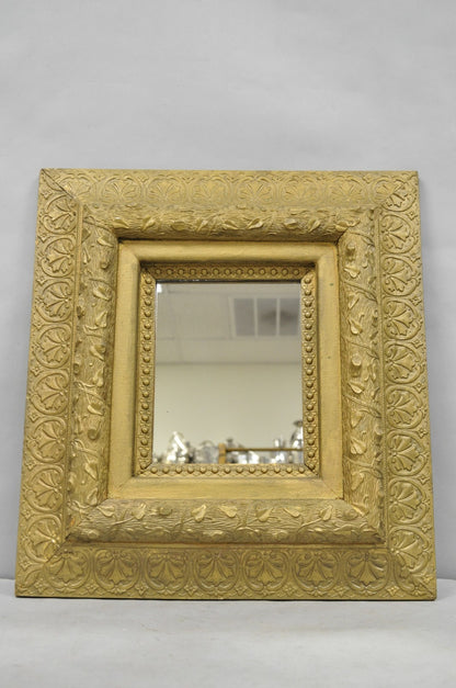 Antique Victorian Gold Giltwood Gesso Leaf Vine Small Black Forrest Wall Mirror