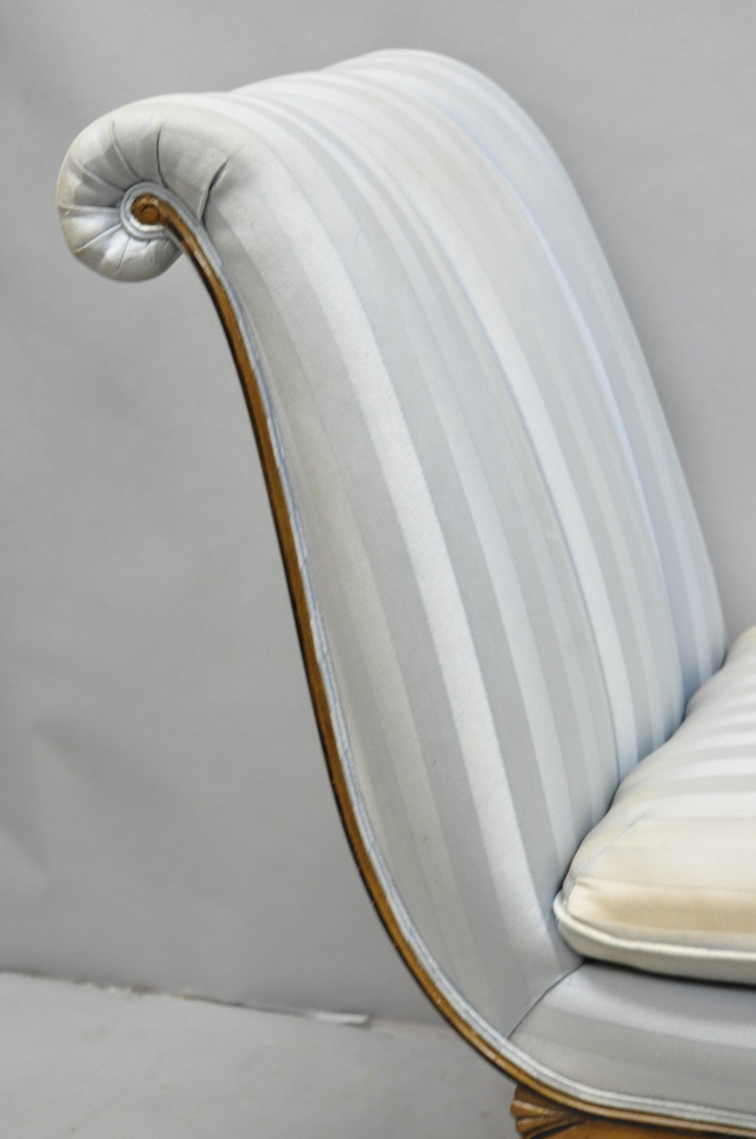 French Hollywood Regency Carved Walnut Rolled Back Slipper Lounge Chair - a Pair