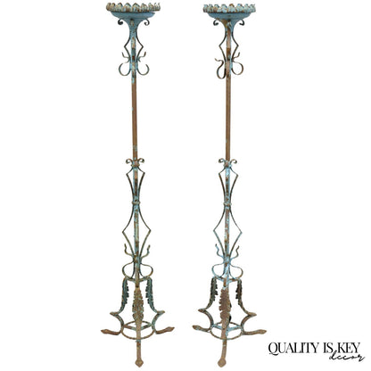 Antique Gothic Renaissance Wrought Iron Italian Candle Holder Candelabra - Pair