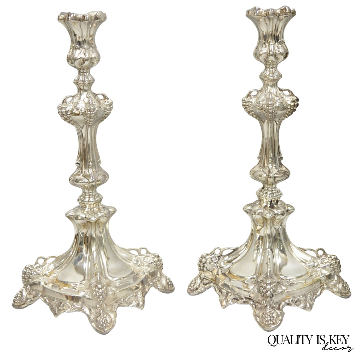 Antique Silver Plated Warsaw Imperial Russia 12" Candlestick Holders - a Pair