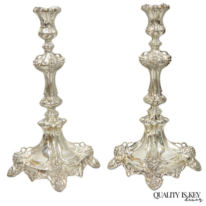 Antique Silver Plated Warsaw Imperial Russia 12" Candlestick Holders - a Pair