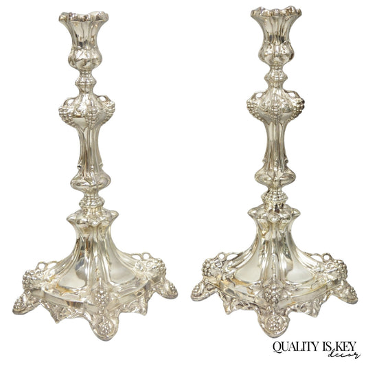 Antique Silver Plated Warsaw Imperial Russia 12" Candlestick Holders - a Pair