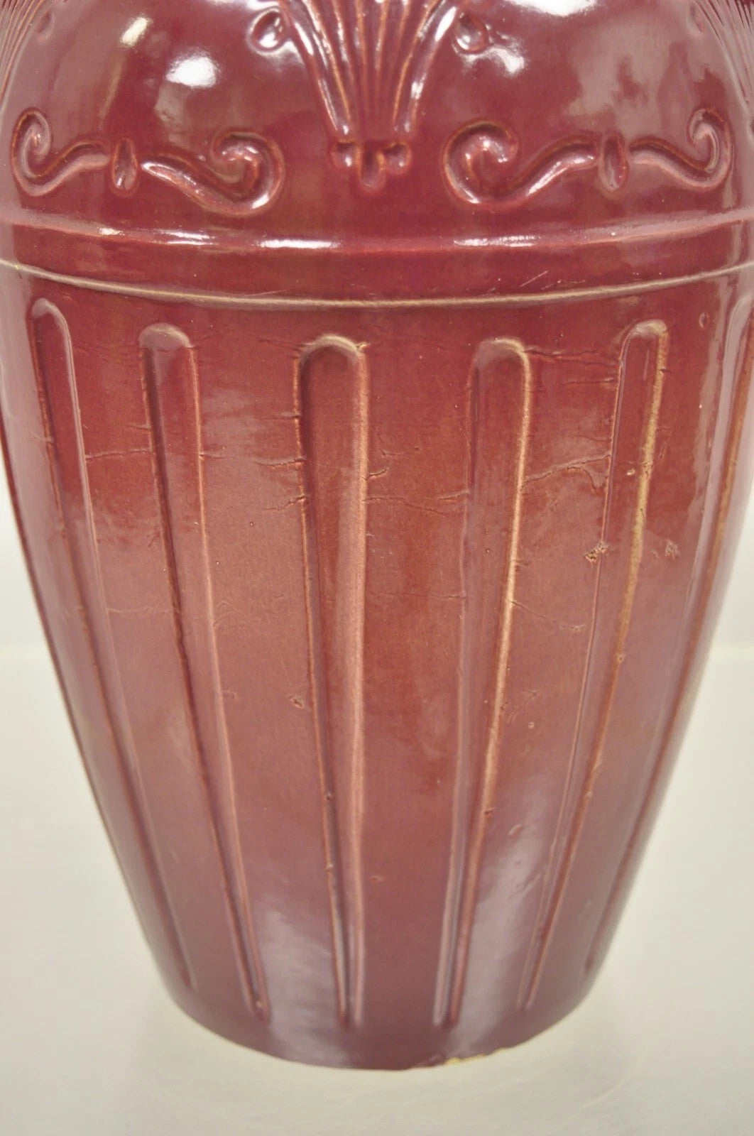 Antique R.R.P Co Roseville, OH Red Stoneware Twin Handle 14" Red Jug Vase Vessel