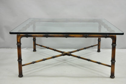 Vintage Hollywood Regency Chinese Chippendale Faux Bamboo Square Coffee Table