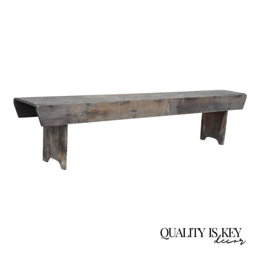 Antique French Country Primitive Distressed Wood Plank 86" Long Bench