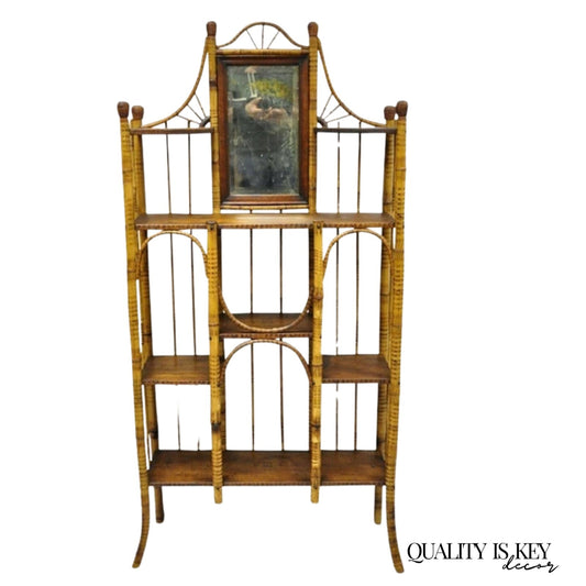 Antique English Victorian Bamboo Stick and Ball Curio Shelf Display Etagere