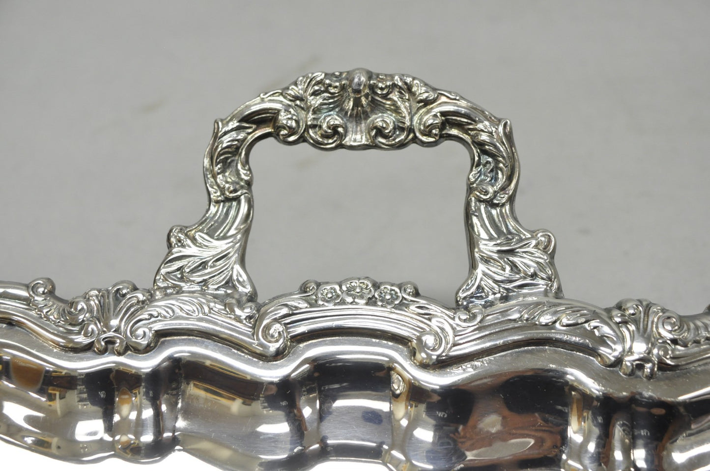 Vintage Victorian Silver Plated Footed Twin Handle Serving Platter Bar Tray