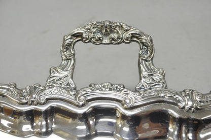 Vintage Victorian Silver Plated Footed Twin Handle Serving Platter Bar Tray