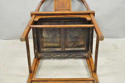 Antique Chinese Elm Hardwood Horseshoe Oriental Huanghuali Lounge Arm Chair