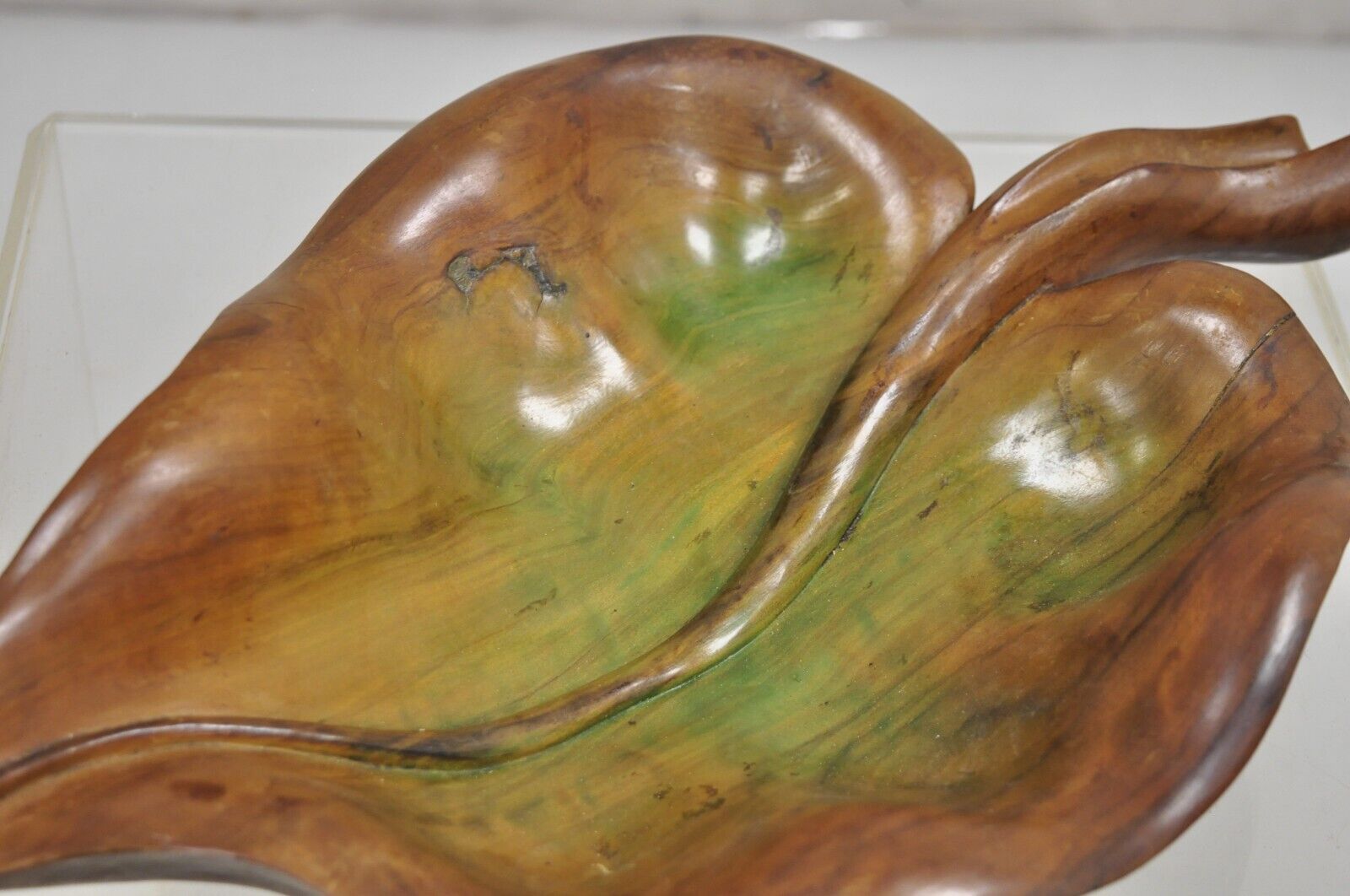Vintage Dan Karner Mid Century Modern Hand Carved Wood Leaf Centerpiece Bowl