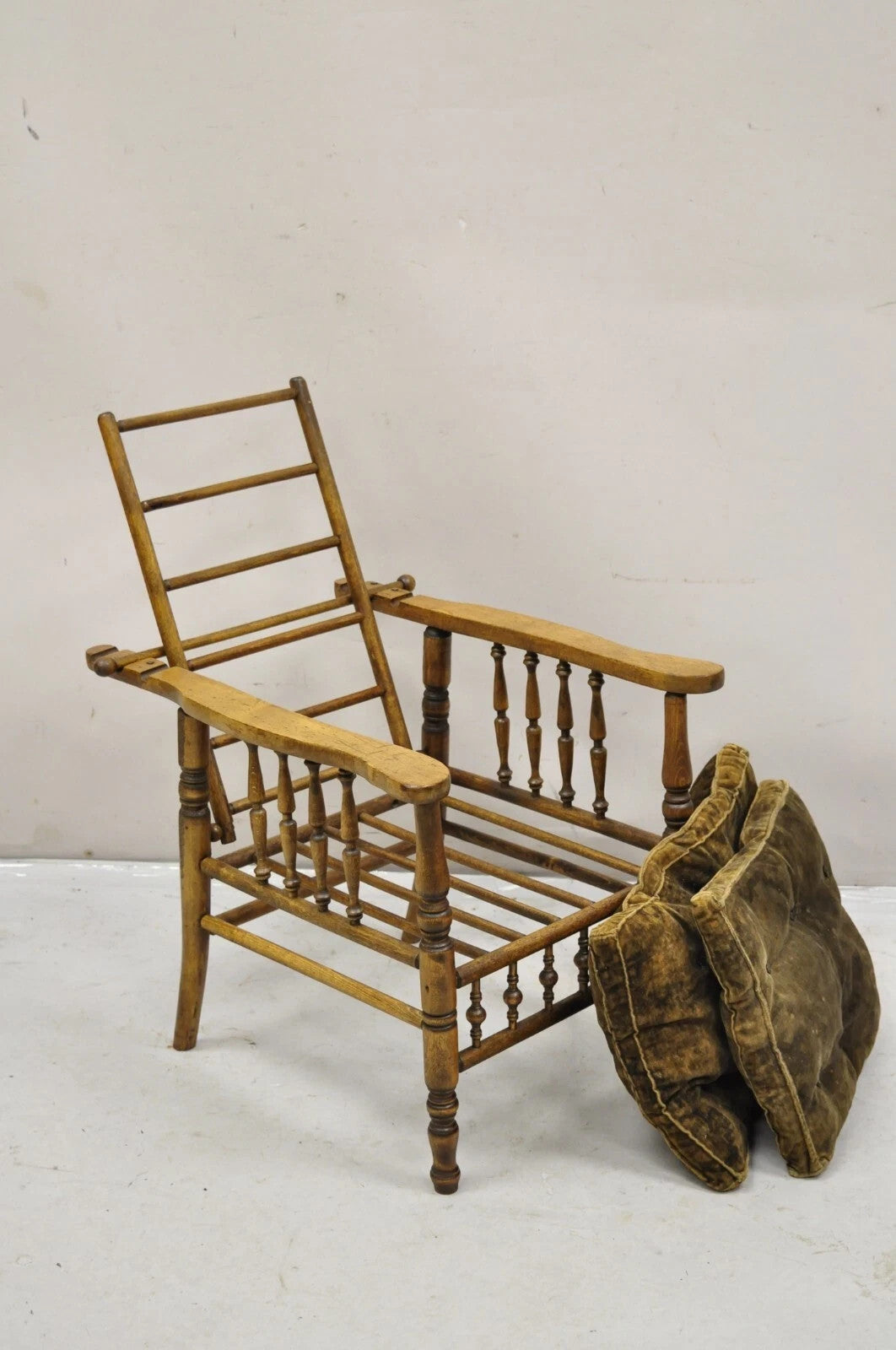 Antique Arts & Crafts Mission Turn Carved Walnut Small Child's Morris Chair