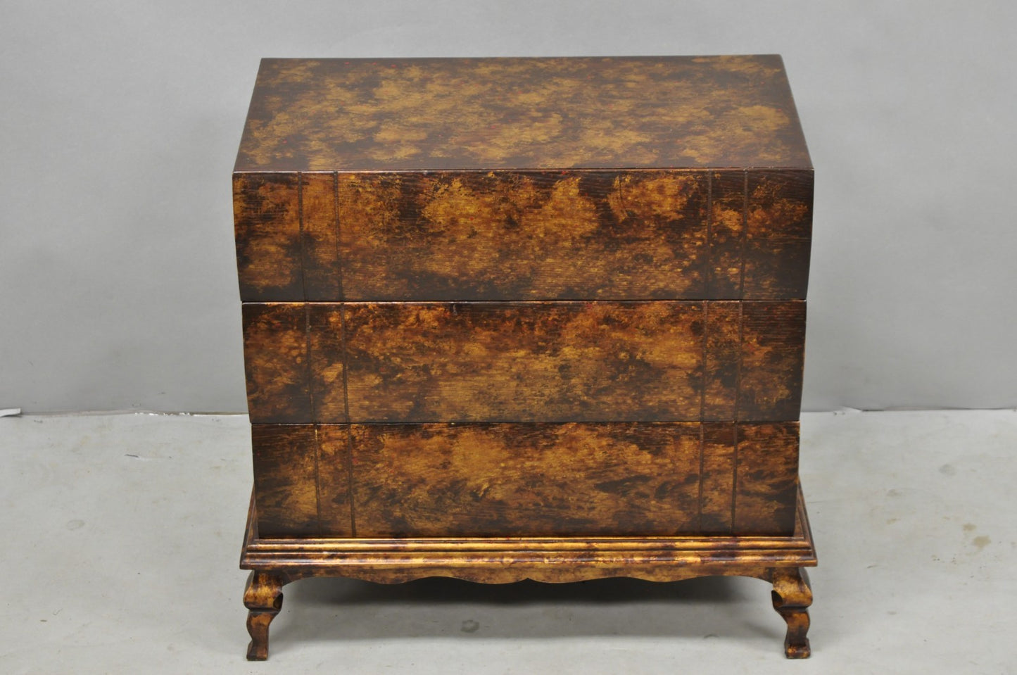 Decorator 3 Drawer Stacked Faux Book Form Italian Side Table w/ Oil Drop Finish
