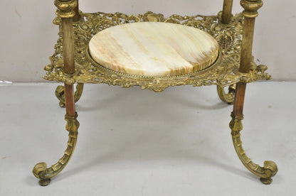 Antique French Victorian Bronze 2 Tier Onyx Stone Plant Stand Accent Side Table