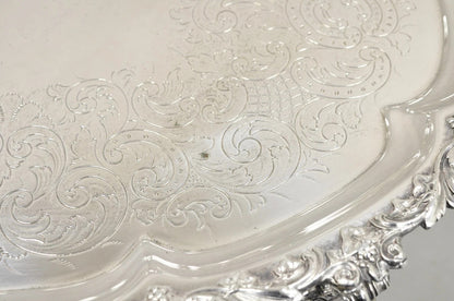 Antique Victorian English Sheffield Ornate Oval Footed Serving Platter Bar Tray