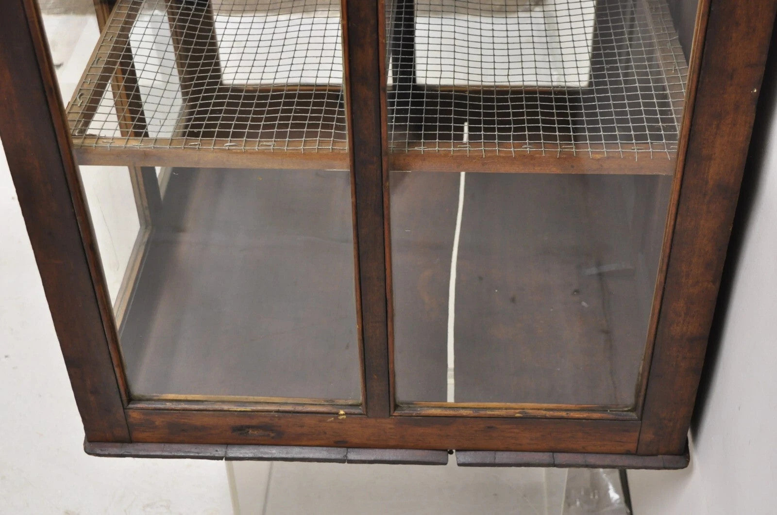 Antique Wood & Glass Counter Top Display County Store Pie Safe Retail Cabinet