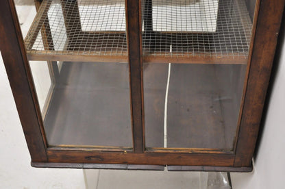 Antique Wood & Glass Counter Top Display County Store Pie Safe Retail Cabinet