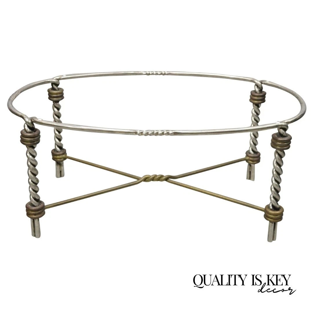 Vintage Italian Neoclassical Style Steel Bronze Twisted Metal Oval Coffee Table