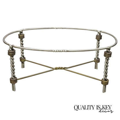 Vintage Italian Neoclassical Style Steel Bronze Twisted Metal Oval Coffee Table