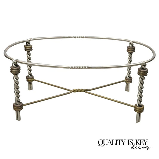 Vintage Italian Neoclassical Style Steel Bronze Twisted Metal Oval Coffee Table