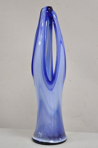 Vintage Murano Italy Mid Century Modern Blue Blown Glass 25" Centerpiece Vase