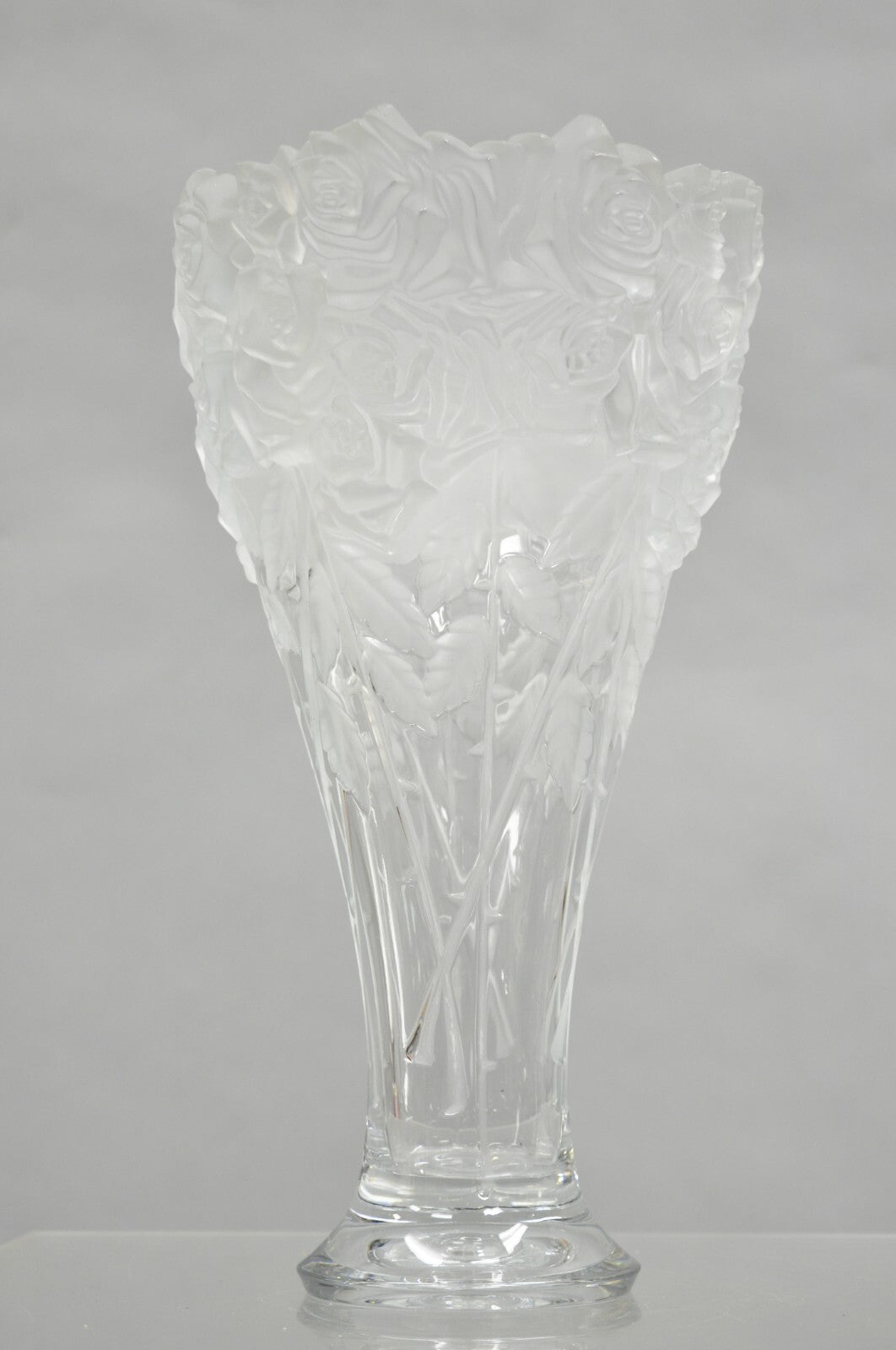 Vintage Shannon Crystal Glass 3D Rose Tall Sculpted Vase Made by Godinger