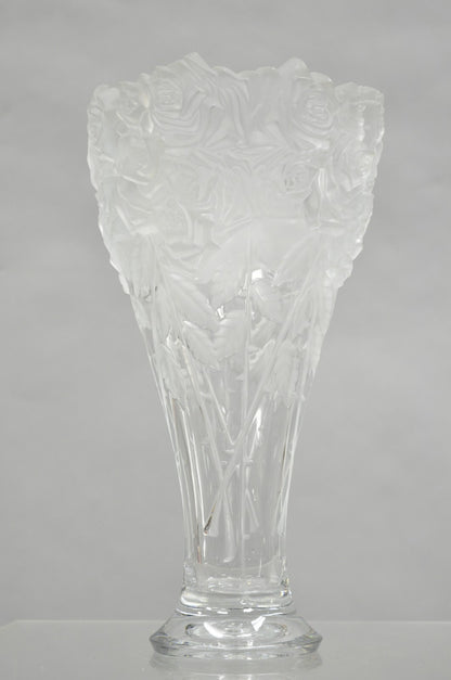 Vintage Shannon Crystal Glass 3D Rose Tall Sculpted Vase Made by Godinger