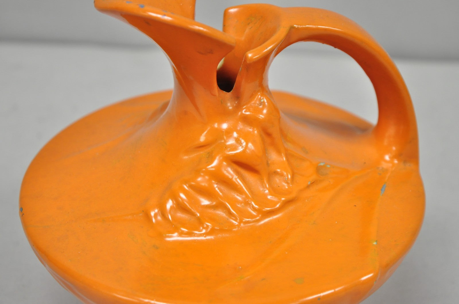 Antique 1940s Roseville Pottery USA Pitcher Ewer Freesia Botanical Orange Vase