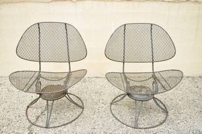 Homecrest Clam Shell Casino Salterini Style Wrought Iron Swivel Chairs - a Pair