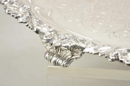 Antique Victorian English Sheffield Ornate Oval Footed Serving Platter Bar Tray
