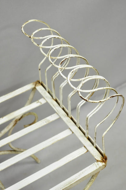 Vintage Hollywood Regency White Wrought Iron Curule X Frame Window Bench