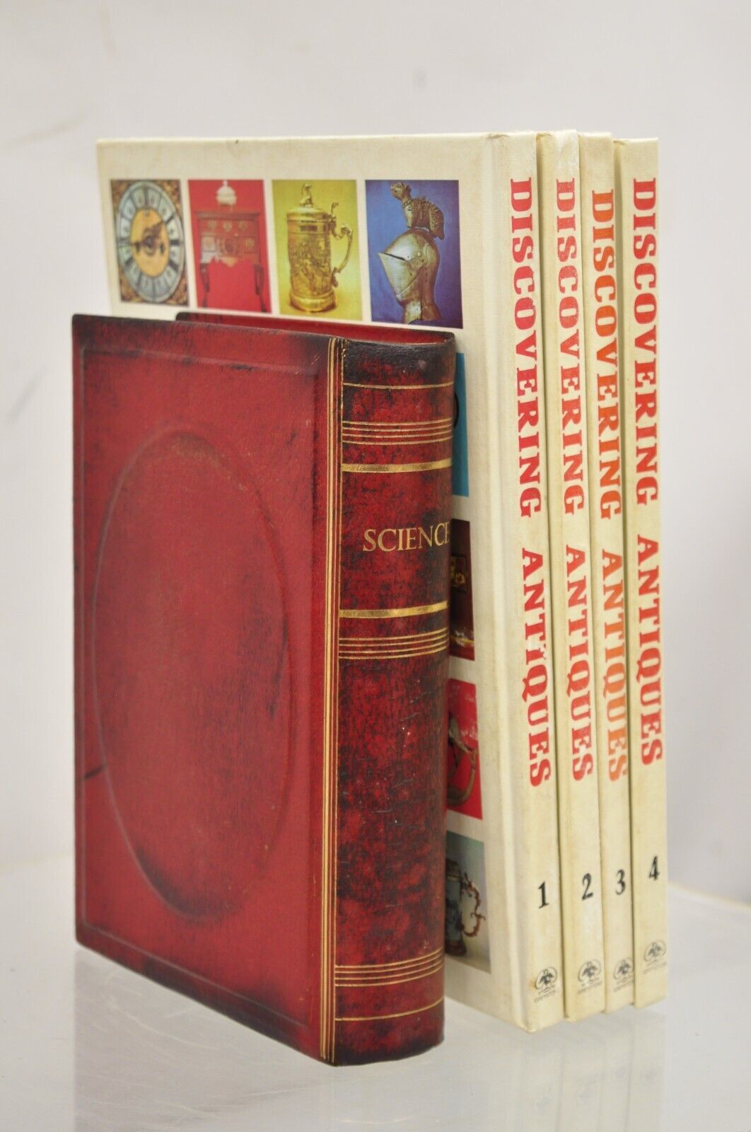 Vintage Italian Regency Red Leather Bound "Science" Faux Book Bookend