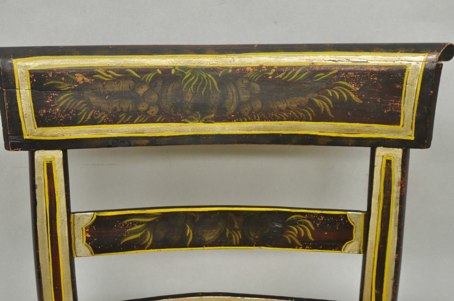 Antique Colonial Red Hand Painted Harvest Hitchcock Rush Seat Side Chair