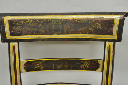 Antique Colonial Red Hand Painted Harvest Hitchcock Rush Seat Side Chair