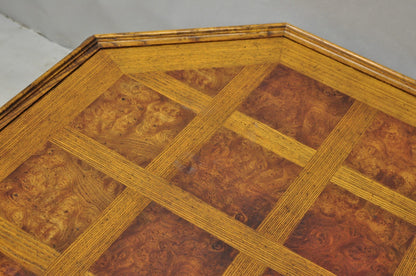 Vintage Baker Barley Twist Oak & Burlwood Parquetry Octagonal Coffee Table