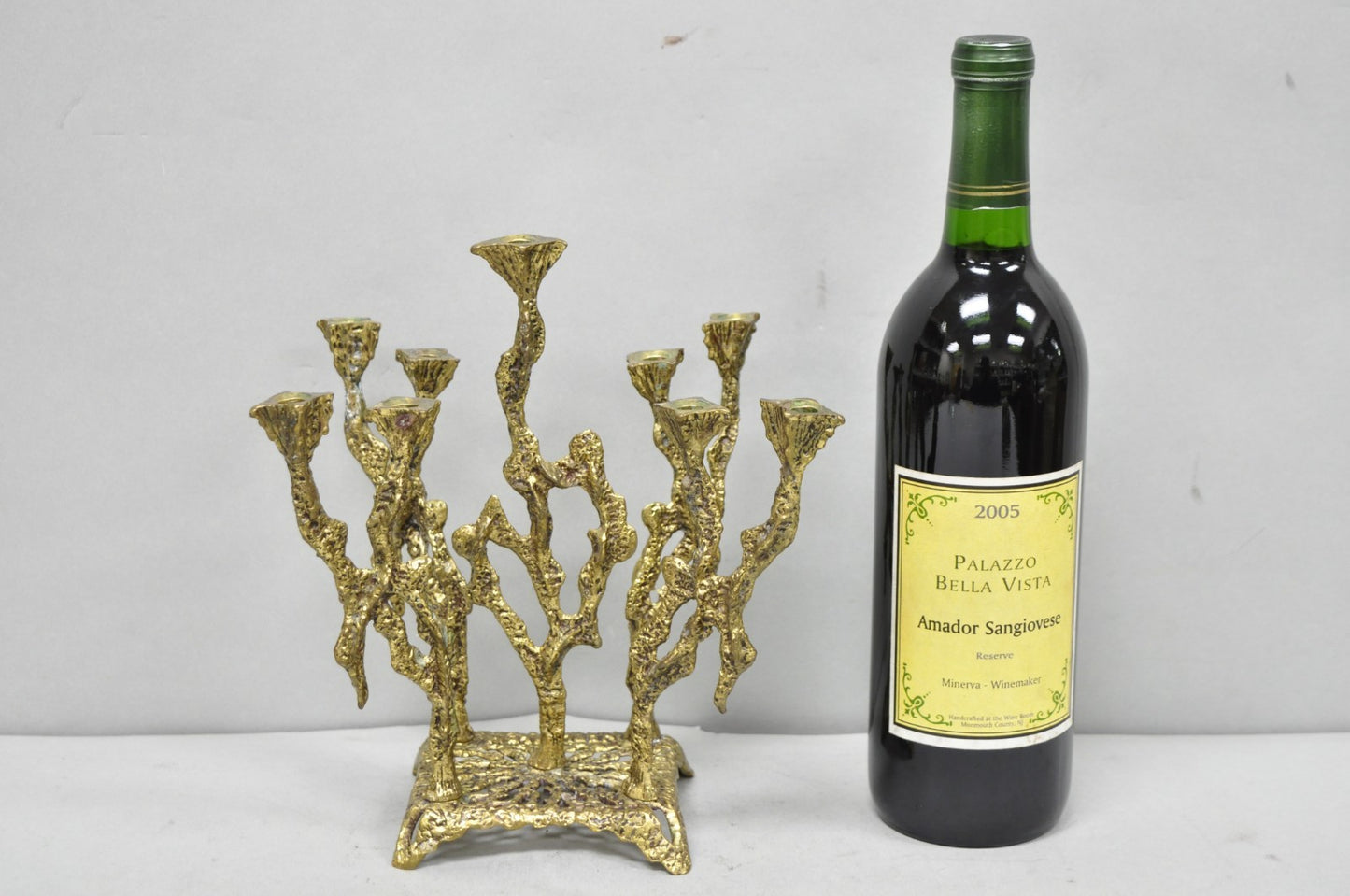 Vintage Mid Century Modern Brutalist Brass Judaica Candelabra by Wainberg