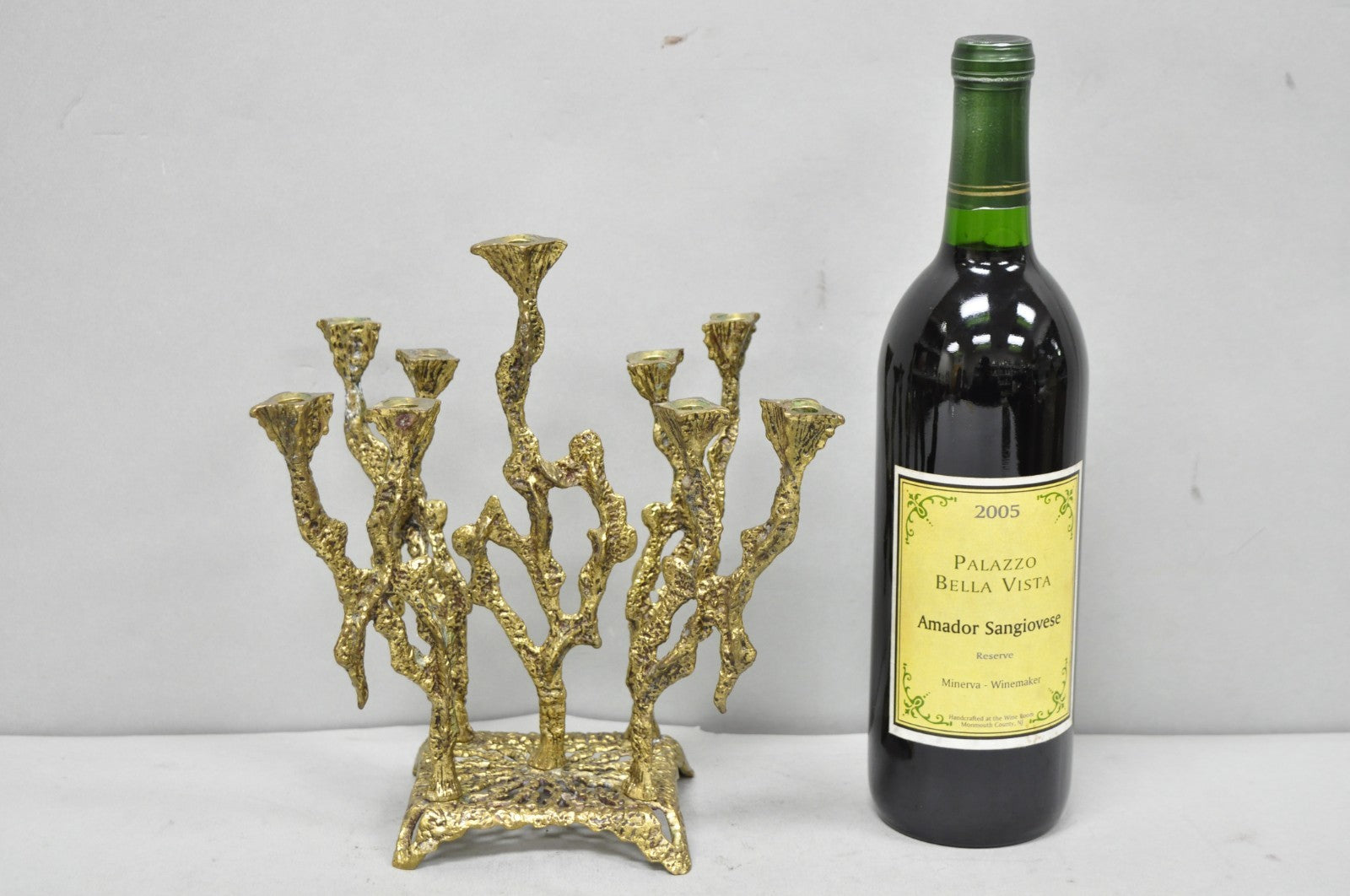 Vintage Mid Century Modern Brutalist Brass Judaica Candelabra by Wainberg