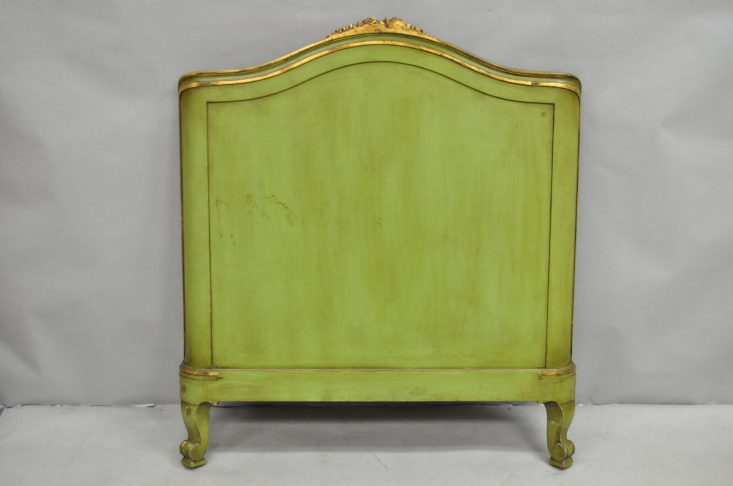 Antique French Louis XVI Style Green Painted Upholstered Twin Bed by Vanleigh