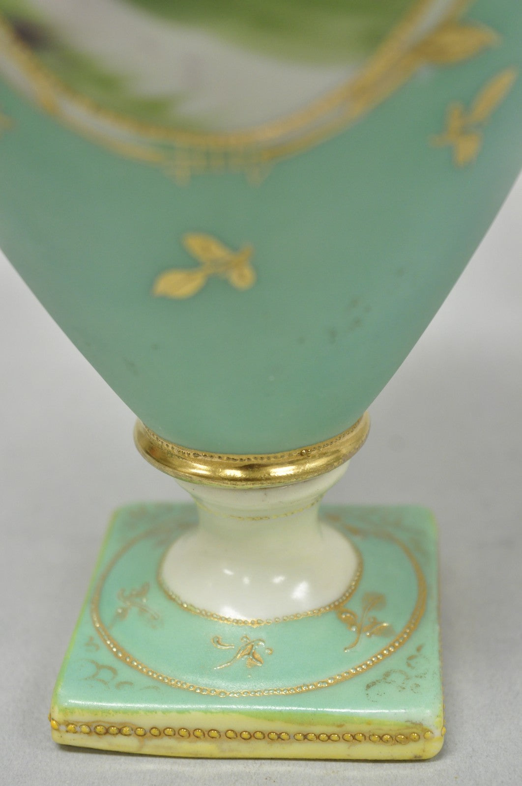 Antique Nippon Porcelain Hand Painted Windmill Scene Green Small Bolted Vase (B)