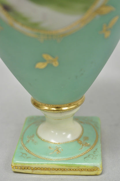 Antique Nippon Porcelain Hand Painted Windmill Scene Green Small Bolted Vase (B)